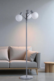 Candeeiro de Pé – 158 cm de altura – Branco e Cinza – Metal e Vidro