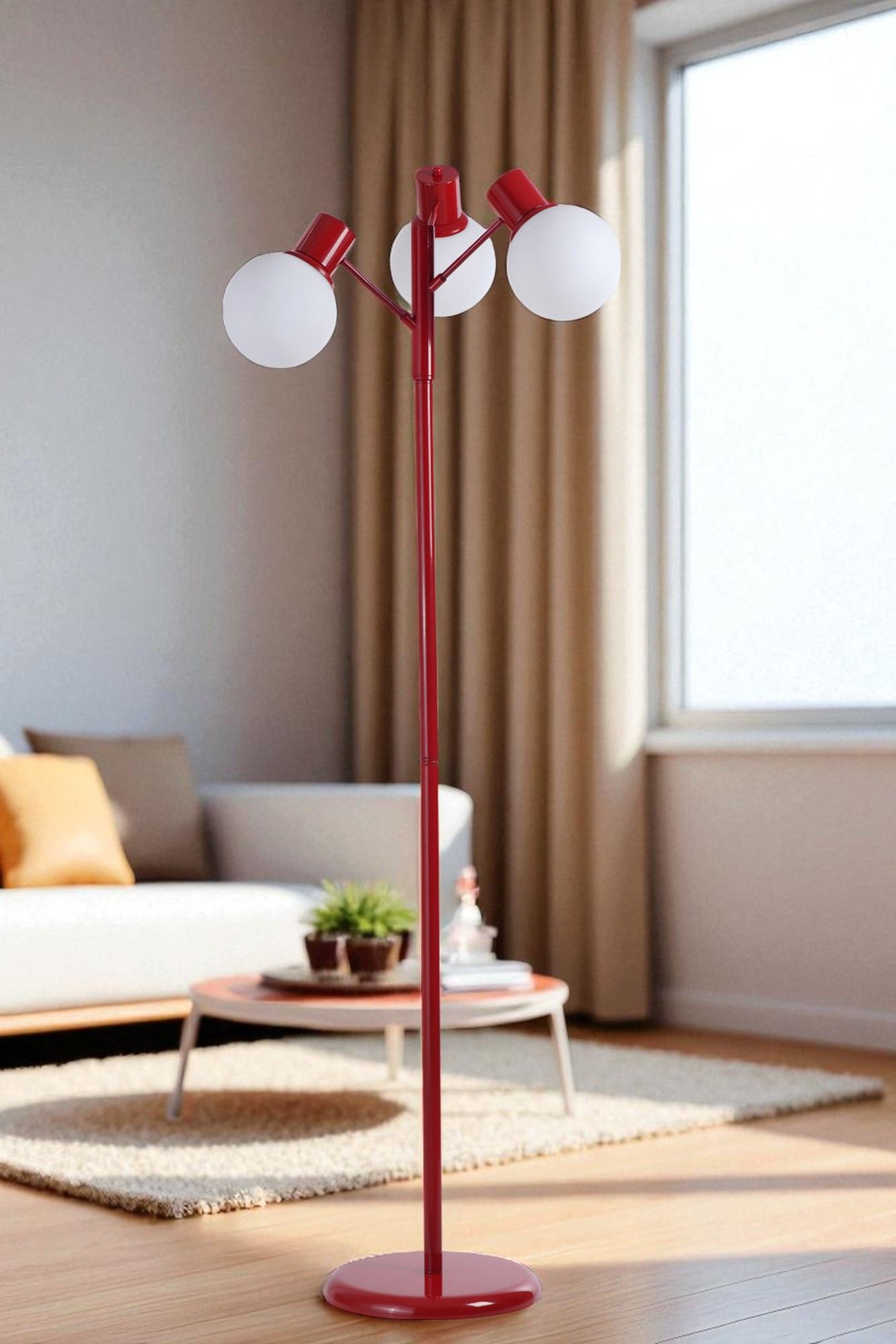 Candeeiro de Pé – 158 cm de altura – Vermelho e Branco – Metal e Vidro