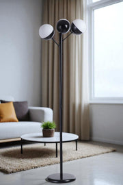 Candeeiro de Pé – 163 cm de Altura – Branco e Preto – Metal e Vidro