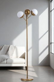 Candeeiro de Pé – 163 cm de altura – Branco e Dourado – Metal e Vidro