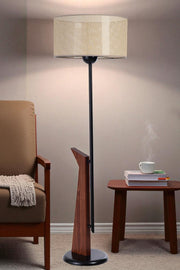 Candeeiro de Pé – 155 cm de Altura – Bege, Preto, Nogueira – Metal e Madeira
