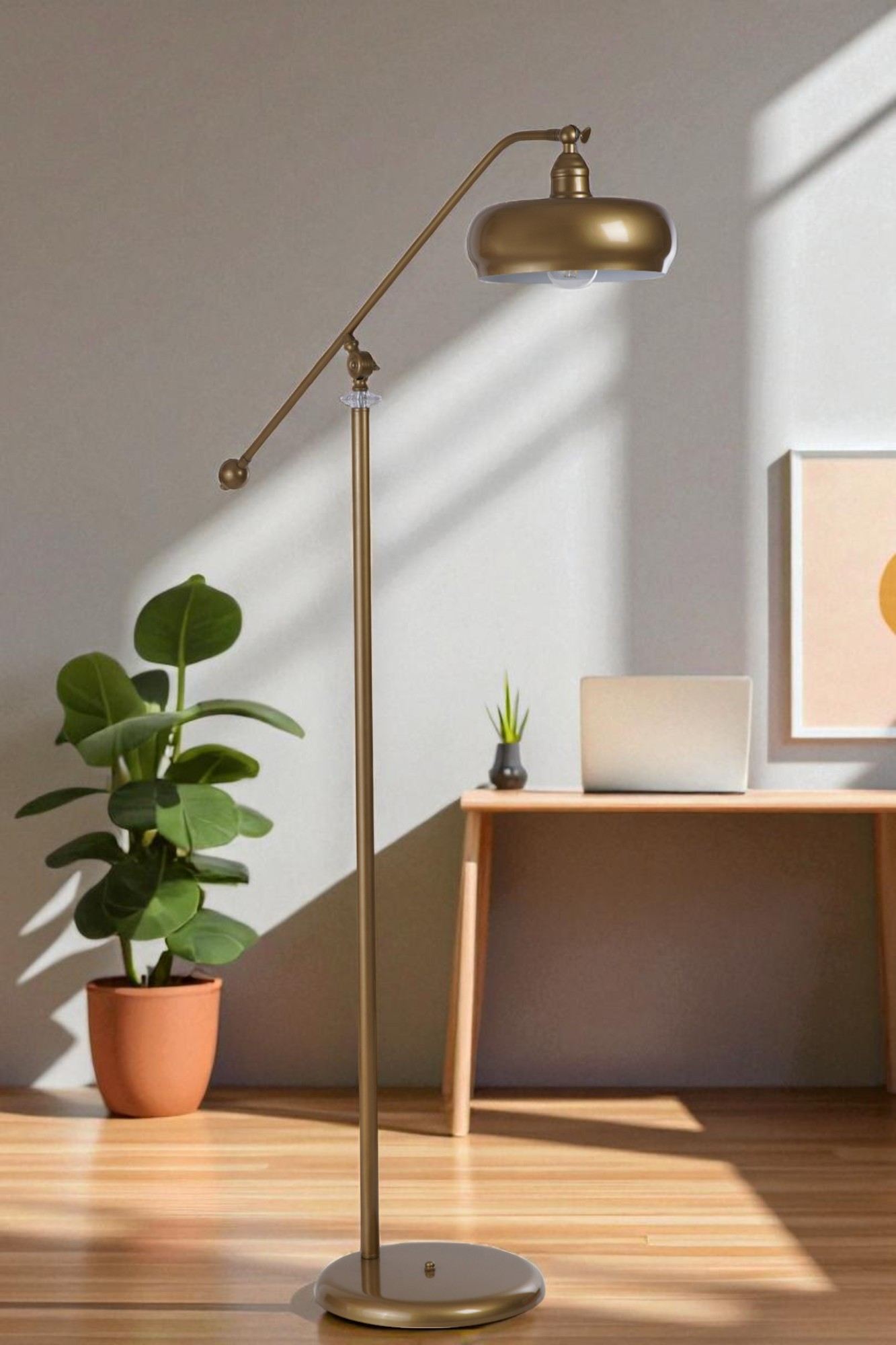 Candeeiro de Pé de Metal – altura ajustável de 155 cm – dourado