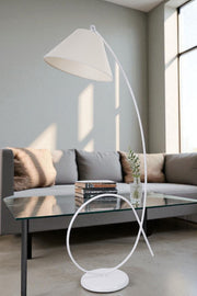 Candeeiro de Pé – 155 cm – Creme e Branco – Metal e Tecido