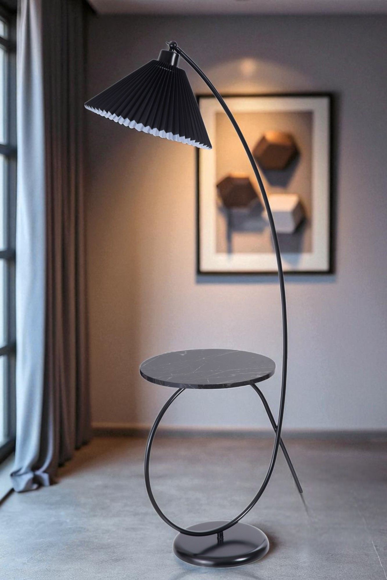 Candeeiro de Pé – 155 cm de altura – Preto – Metal e PVC