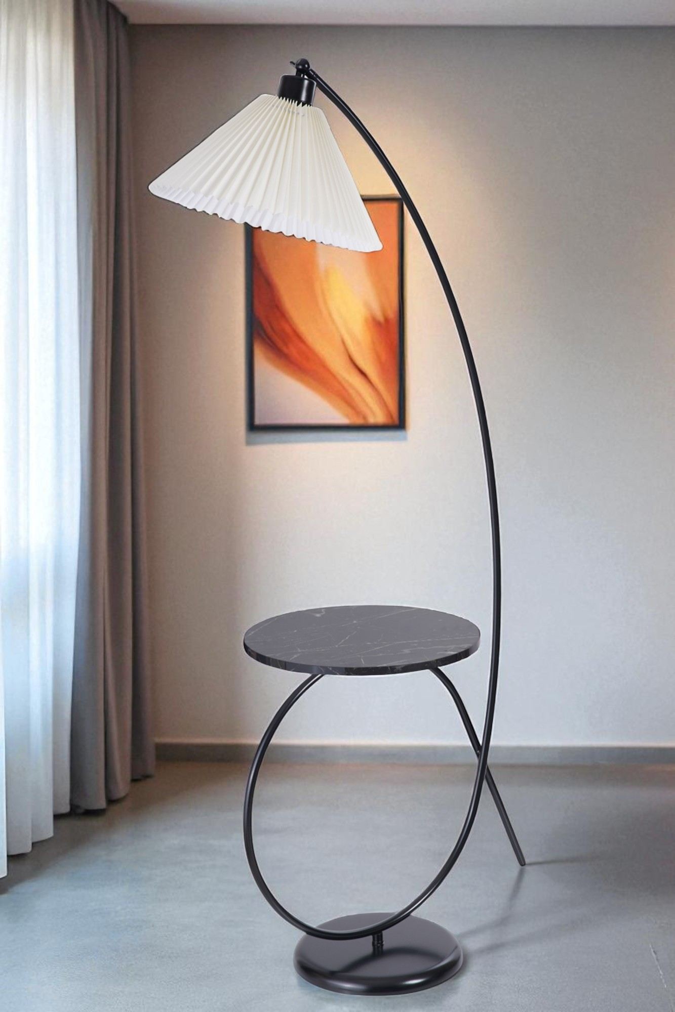 Candeeiro de Pé Elegante – 155 cm de Altura – Creme e Preto – Metal e PVC