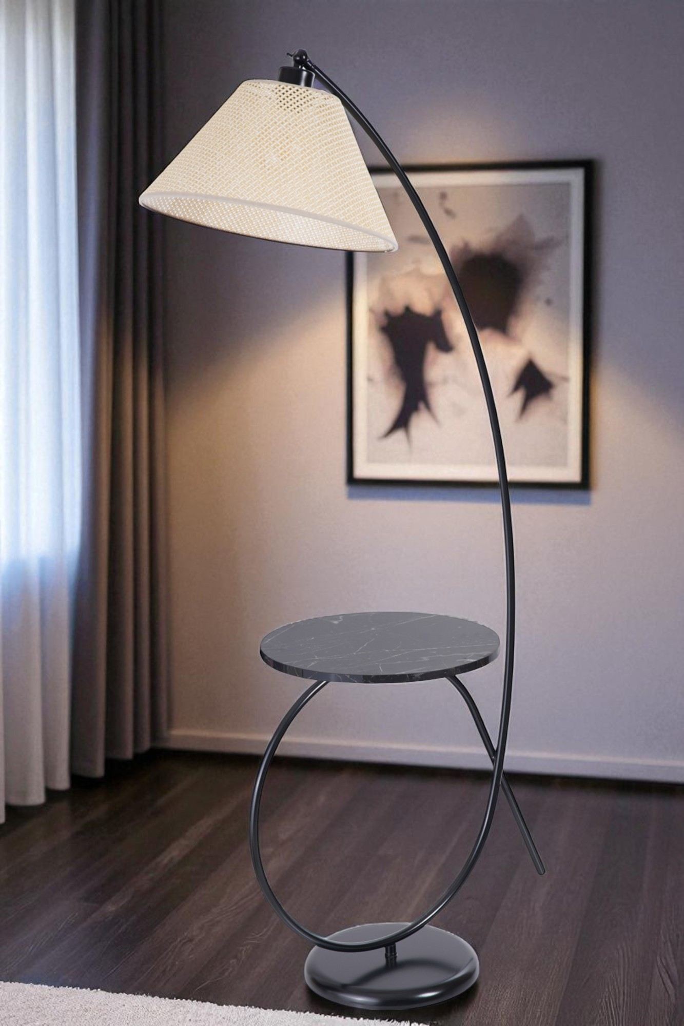 Candeeiro de Pé – 155 cm de altura – Creme e Preto – Metal