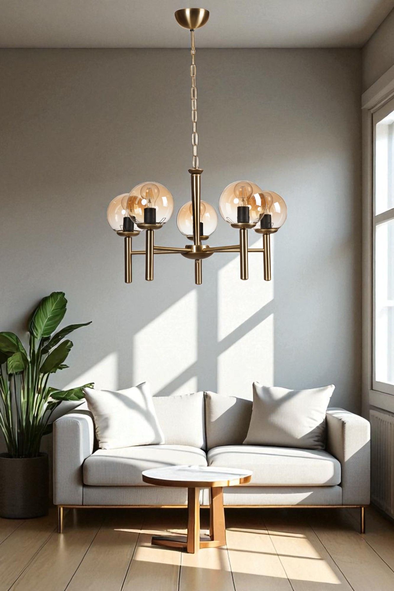 Candeeiro de Teto – 75 cm – Mel e Ouro – Metal e Vidro