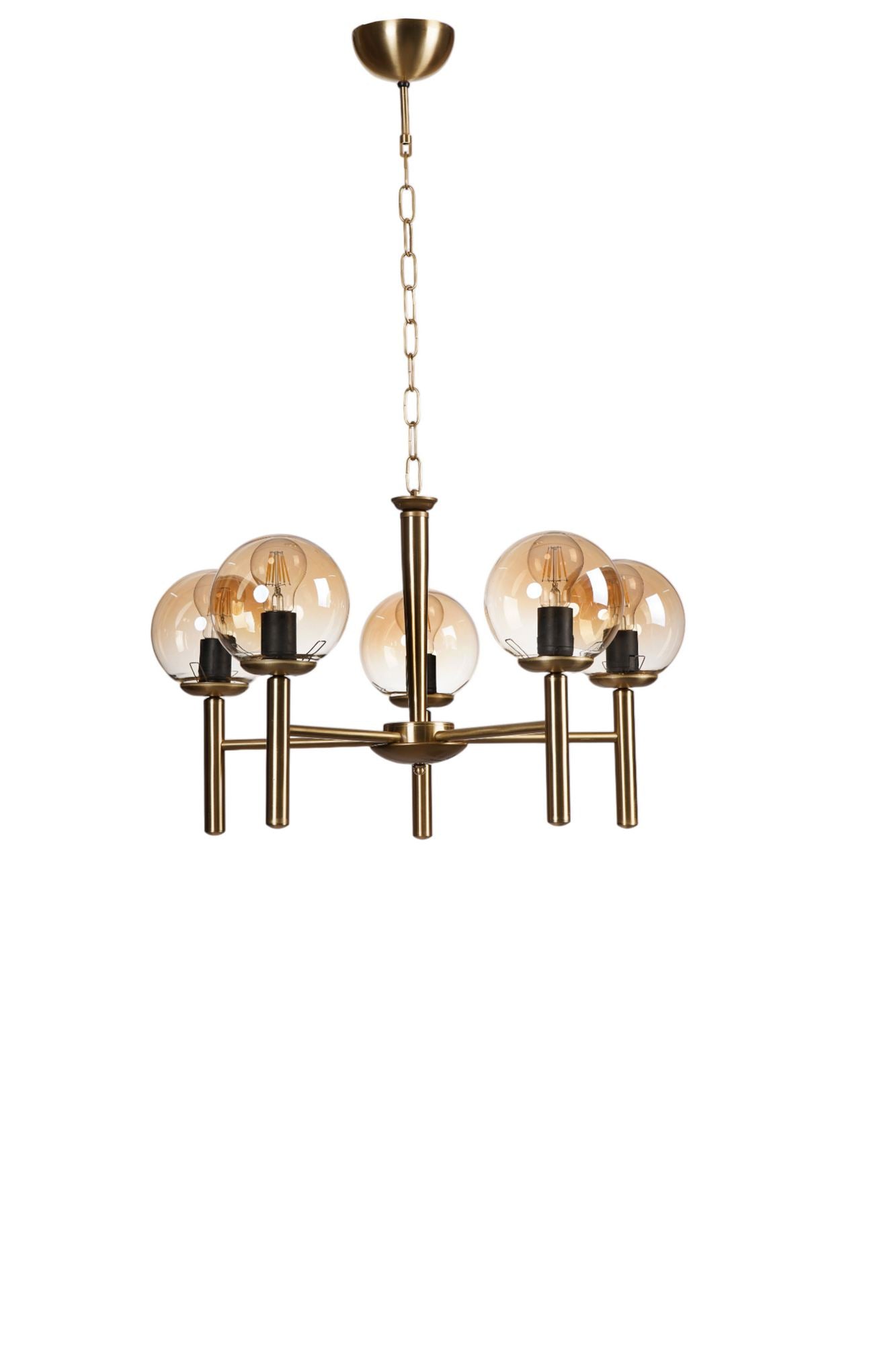 Candeeiro de Teto – 75 cm – Mel e Ouro – Metal e Vidro