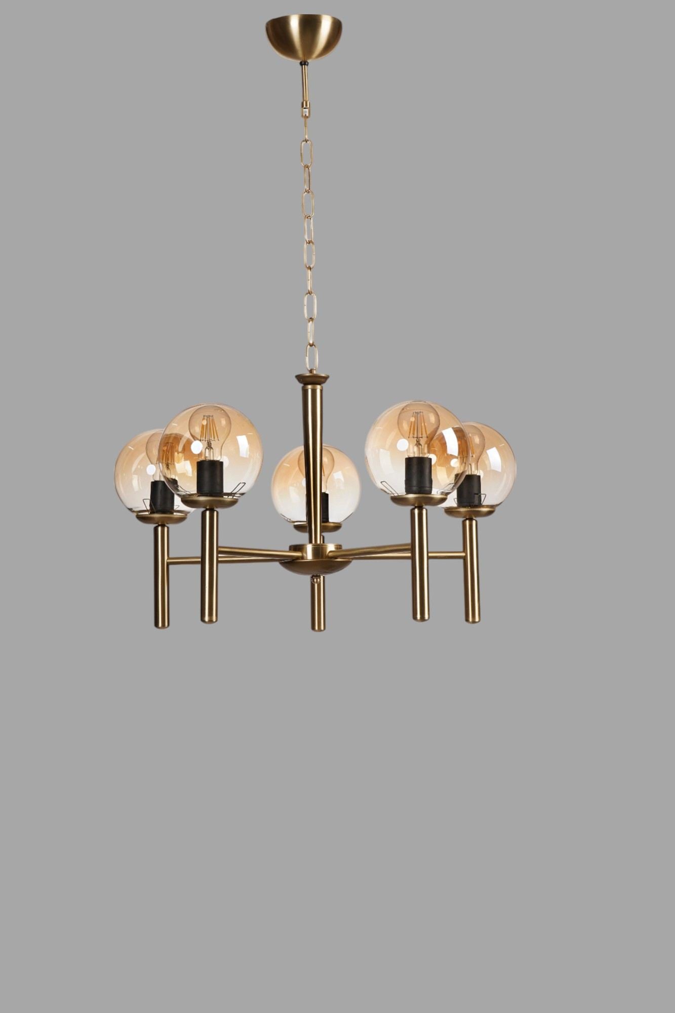 Candeeiro de Teto – 75 cm – Mel e Ouro – Metal e Vidro