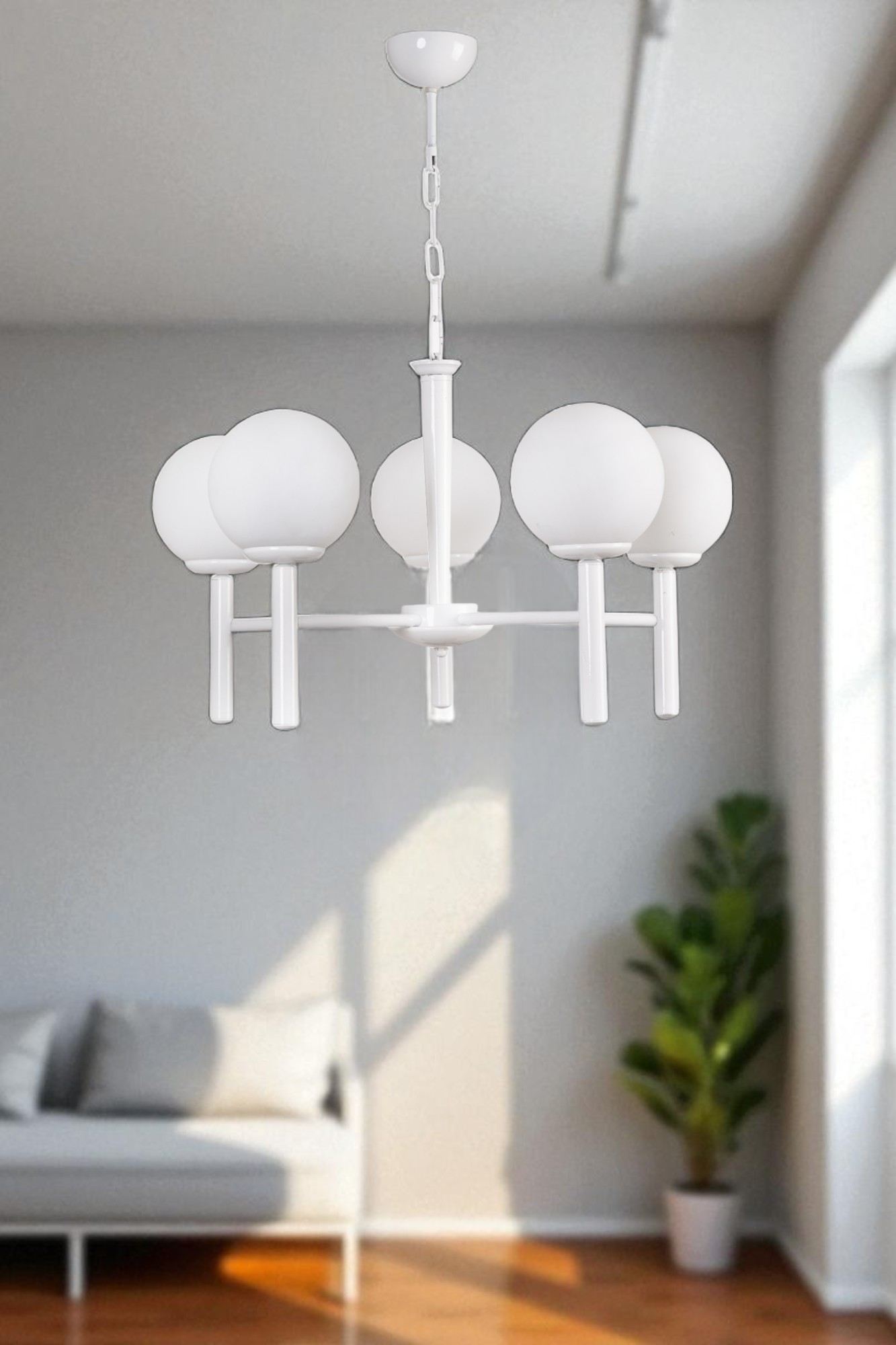 Candeeiro de Teto – 75 cm – Branco – Metal e Vidro