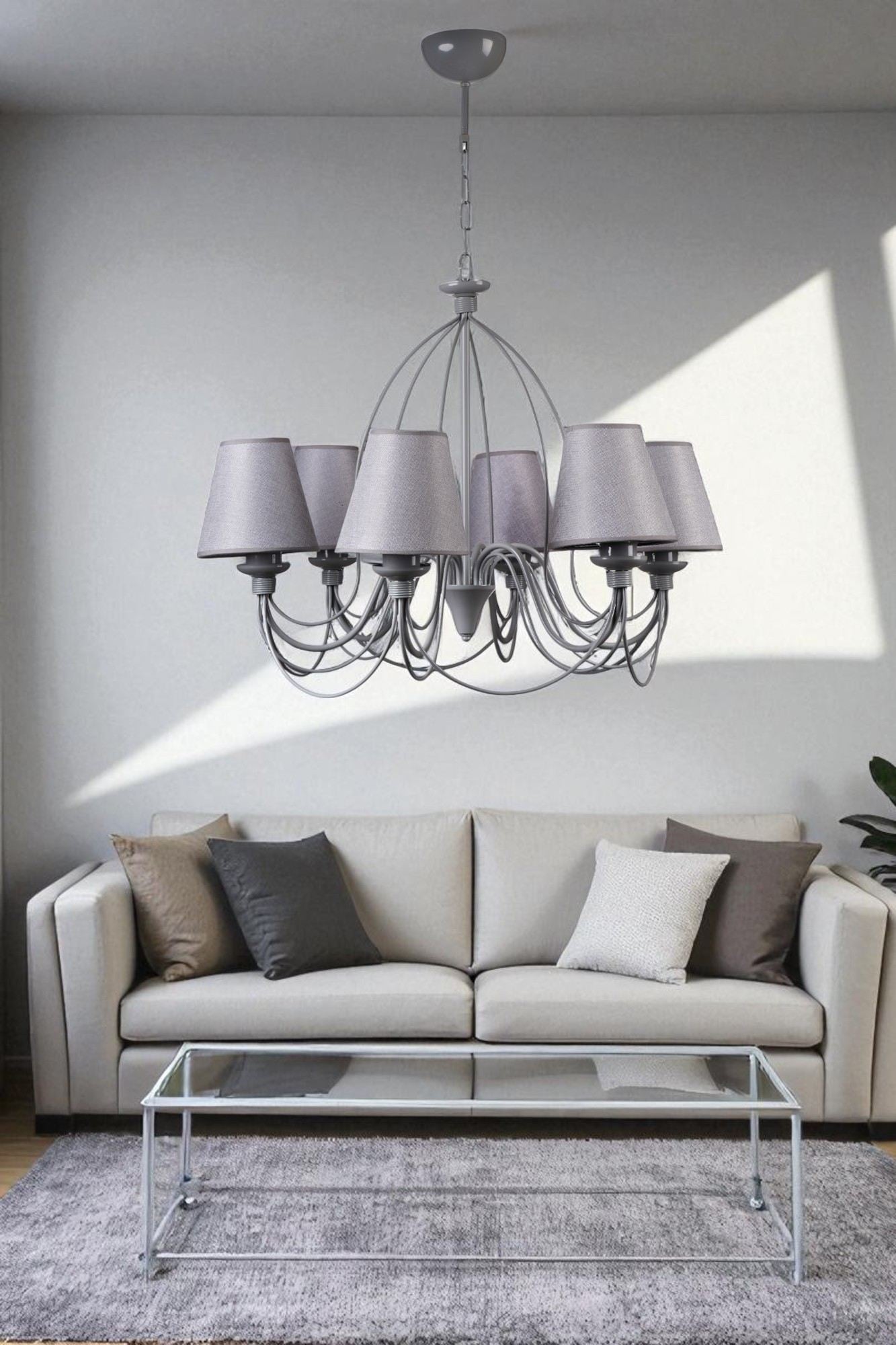 Candeeiro de Teto - 90 cm - Cinza - Corpo Metálico