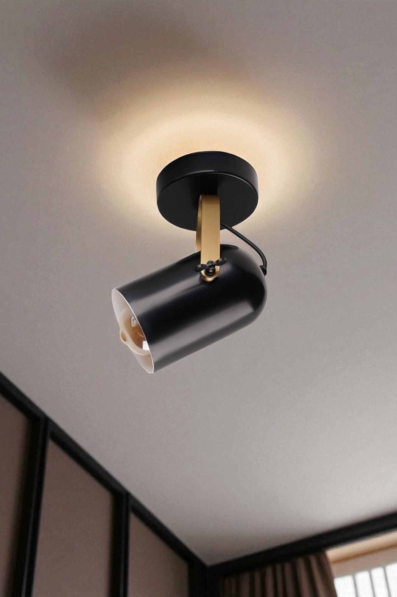 Candeeiro de Teto – 25 cm – Preto e Dourado – Metal