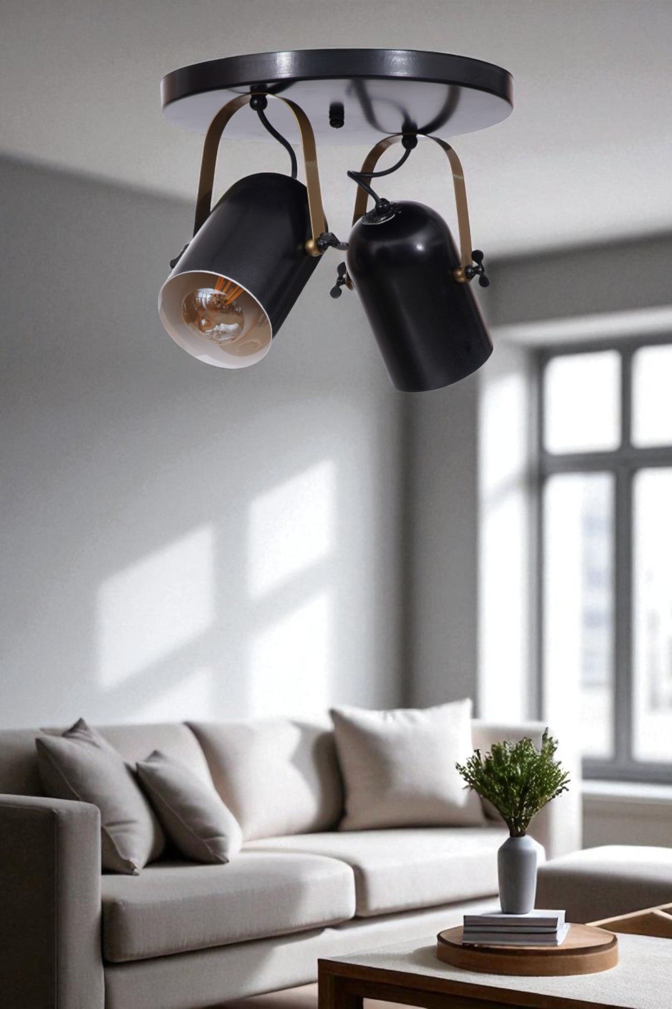 Candeeiro de Teto – 25 cm – Preto e Dourado – Metal