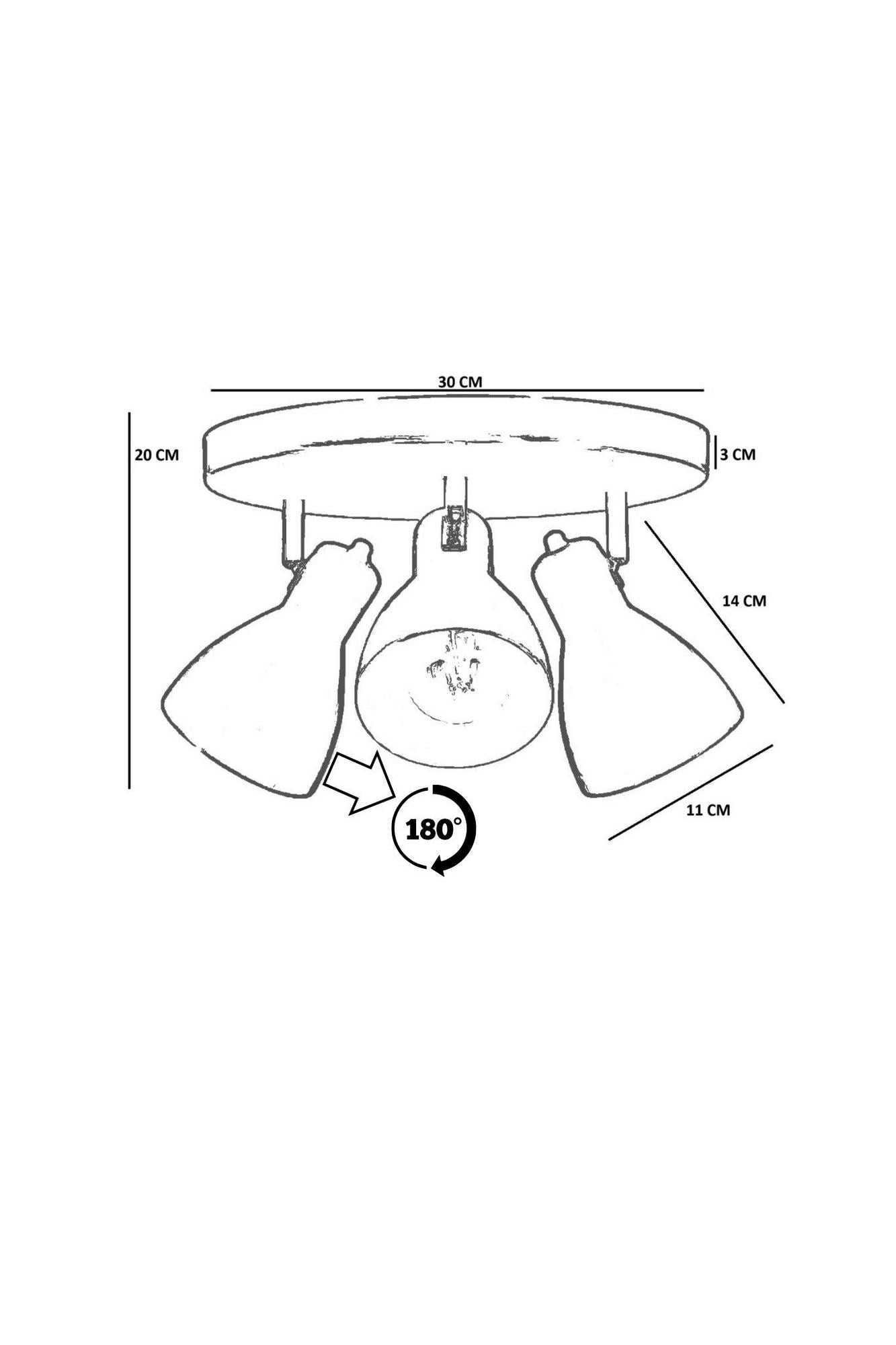 Candeeiro de Teto - Cúpula Ø11 h:15 cm - Preto - Metal
