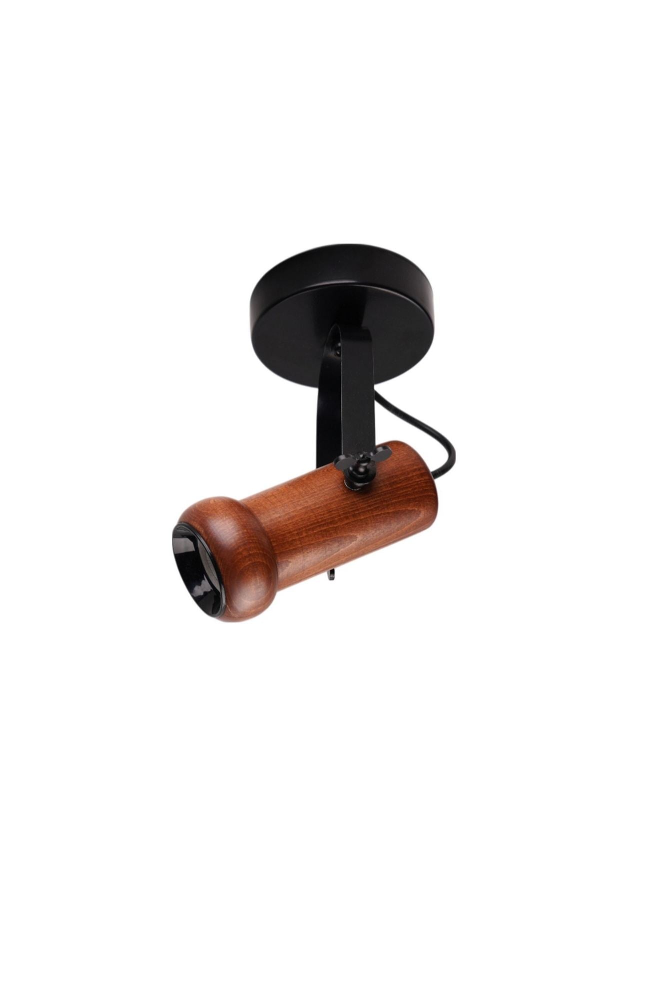 Candeeiro de Teto – 26 cm – Preto e Nogueira – Metal e Madeira