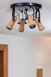 Candeeiro de Teto – 26cm – Preto e Carvalho – Metal e Madeira