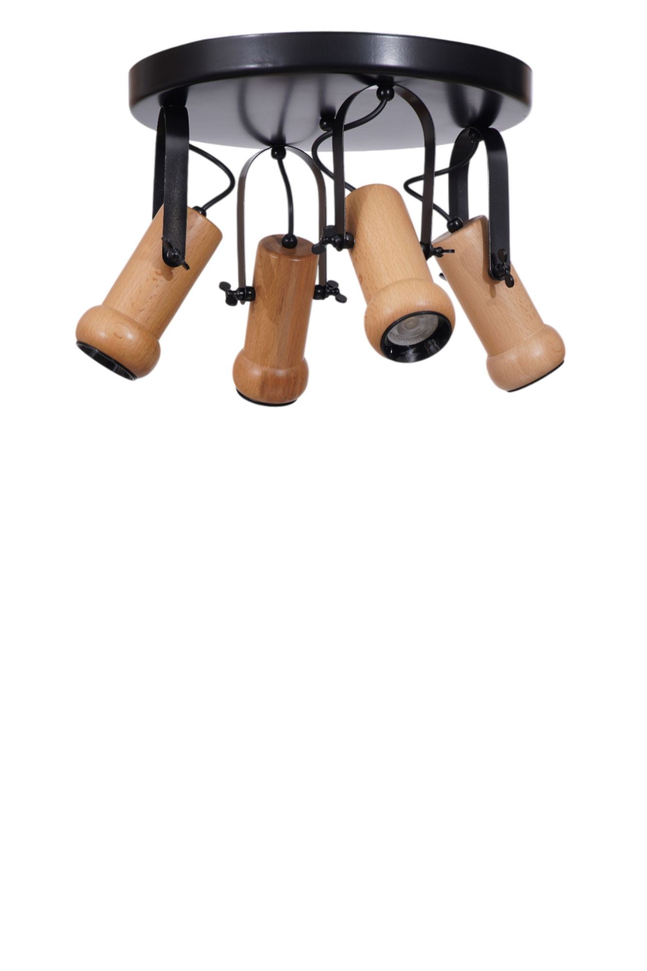 Candeeiro de Teto – 26cm – Preto e Carvalho – Metal e Madeira