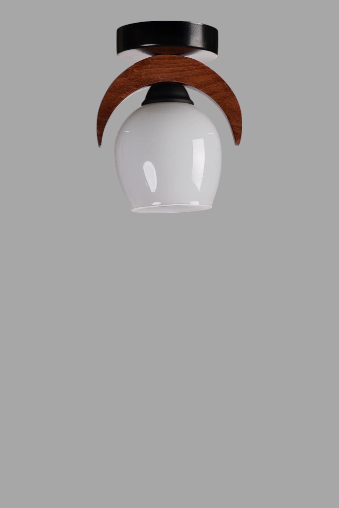 Candeeiro de Teto – 21 cm – Branco, Nogueira, Preto – Metal com detalhe em madeira