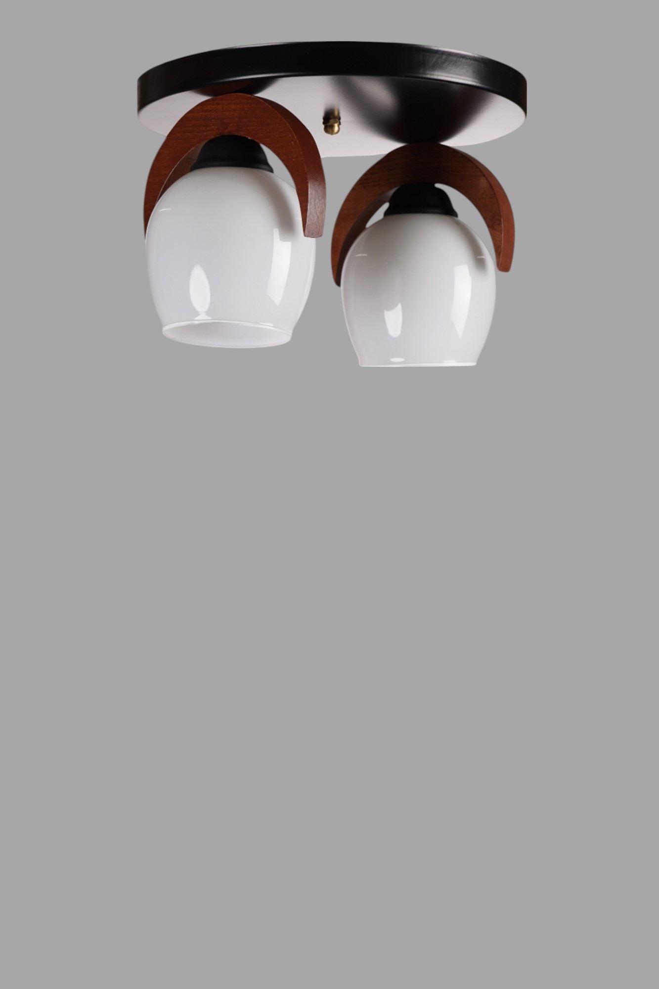 Candeeiro de Teto – Ø12 h:15 cm – Branco, Nogueira, Preto – Metal e Vidro
