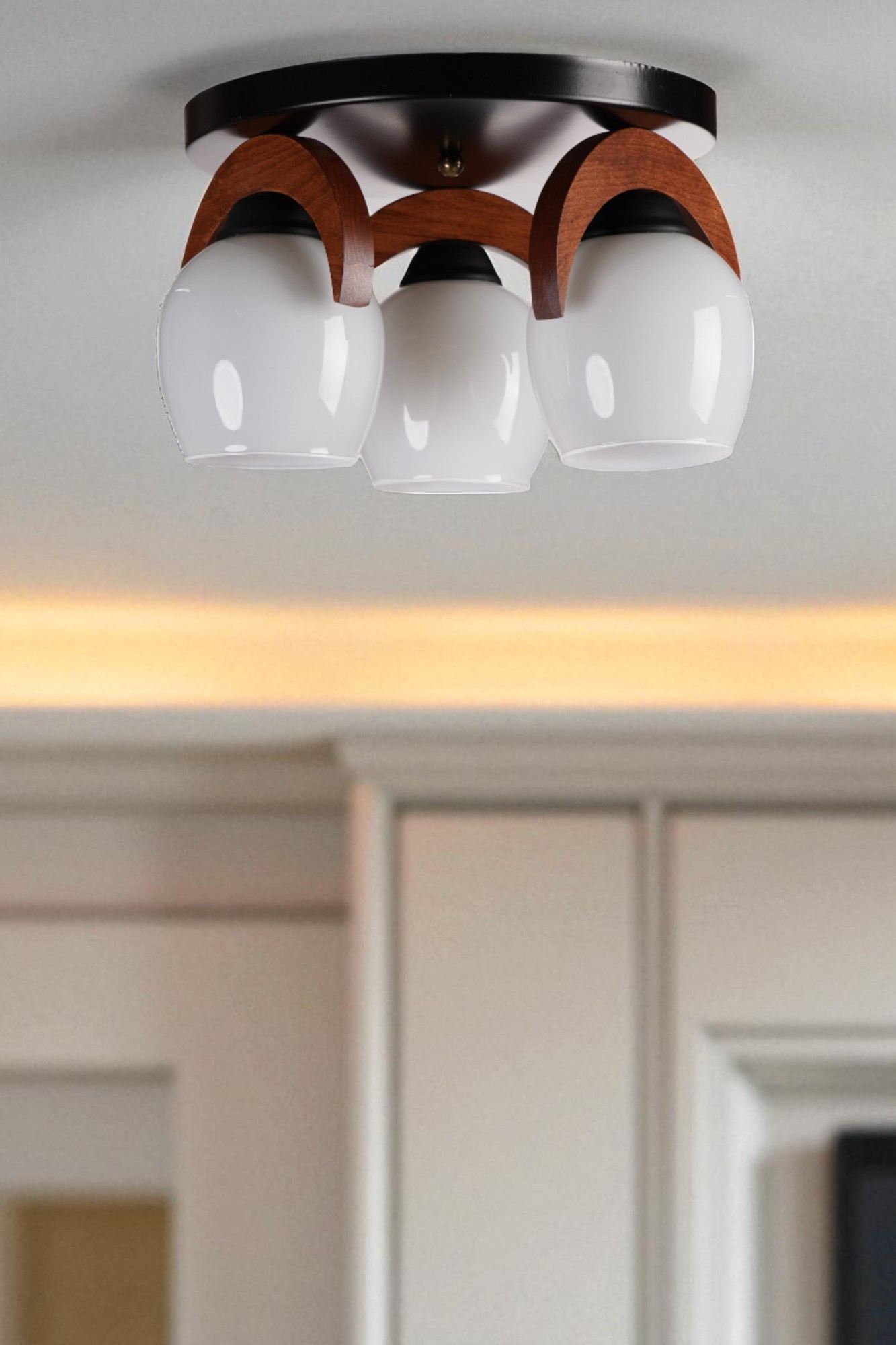 Candeeiro de Teto – Ø12 cm – Branco, Nogueira, Preto – Metal e Vidro