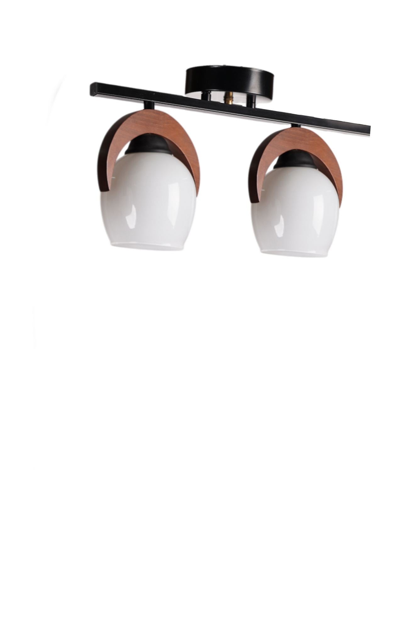Candeeiro de Teto – Ø12 h:15 cm – Branco, Nogueira, Preto – Metal e Vidro