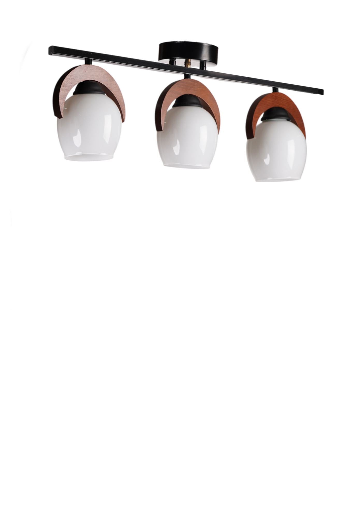 Candeeiro de Teto – Ø12 h:15 cm – Branco, Nogueira, Preto – Metal e Vidro