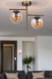 Candeeiro de Teto – 34 cm – Mel e Ouro – Metal e Vidro