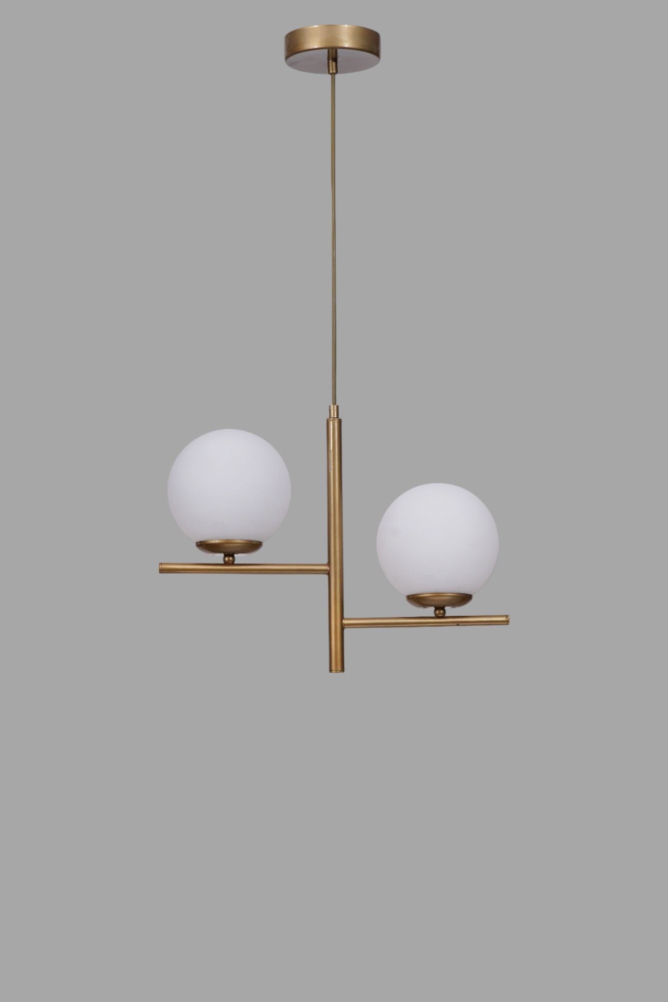 Candeeiro de Teto – 80 cm – Branco e Dourado – Metal e Vidro