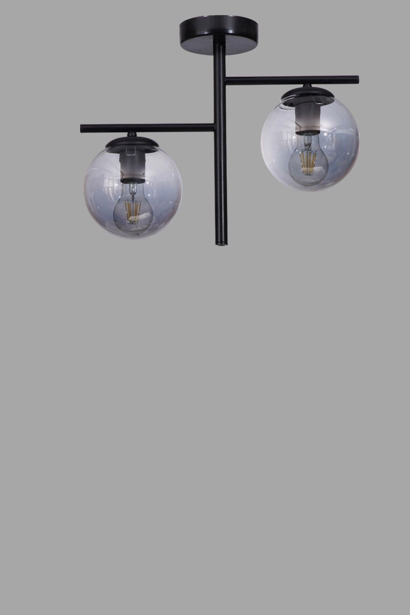 Candeeiro de Teto – 34 cm – Cinza e Preto – Metal e Vidro