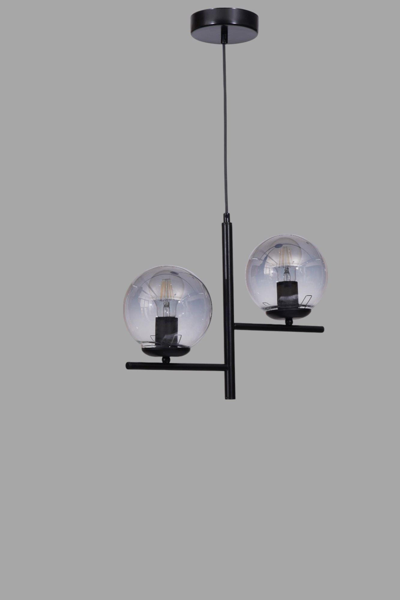 Candeeiro de Teto – 80 cm – Cinza e Preto – Metal e Vidro