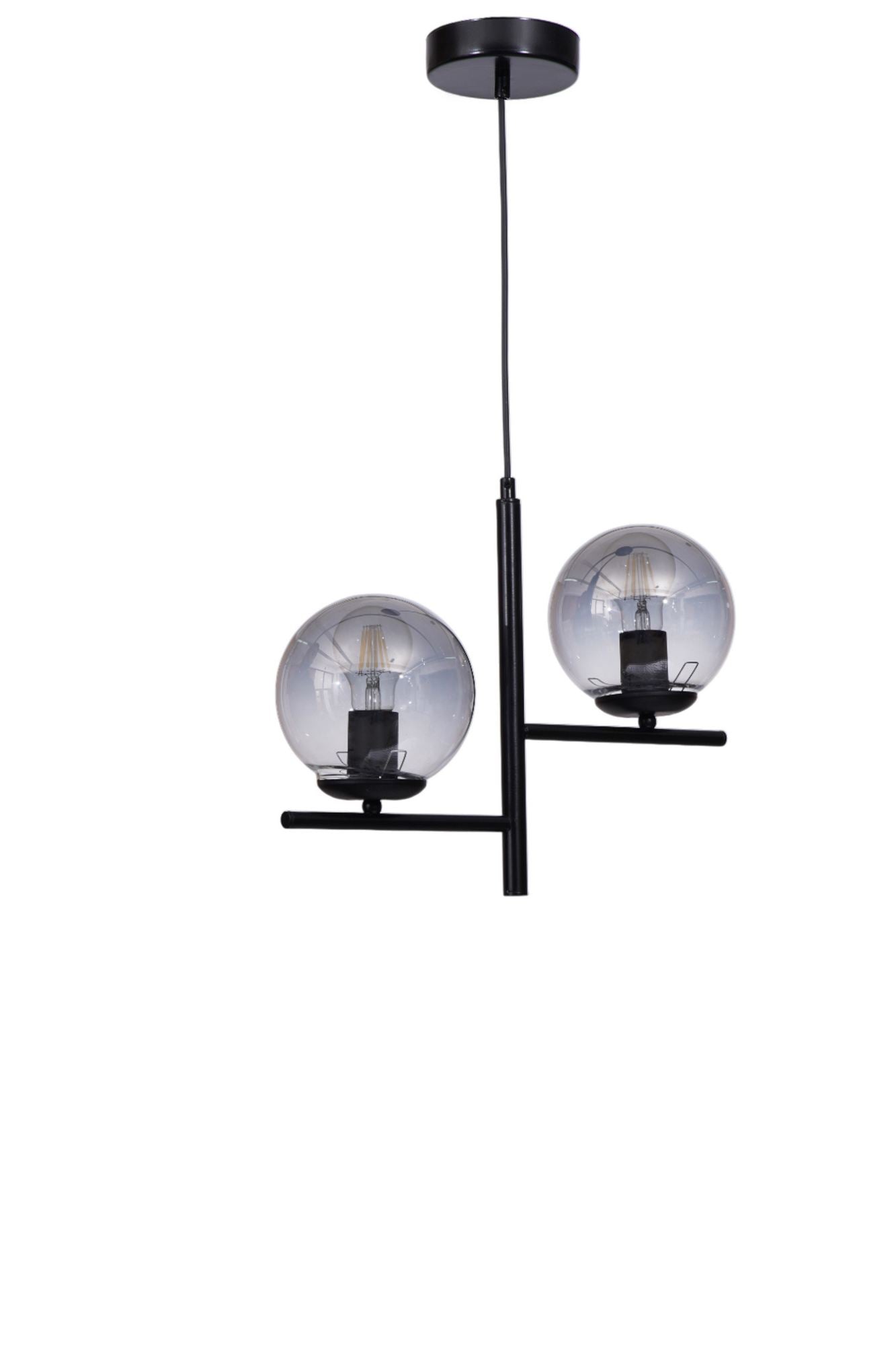 Candeeiro de Teto – 80 cm – Cinza e Preto – Metal e Vidro