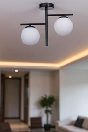 Candeeiro de Teto – 34 cm – Branco e Preto – Metal e Vidro