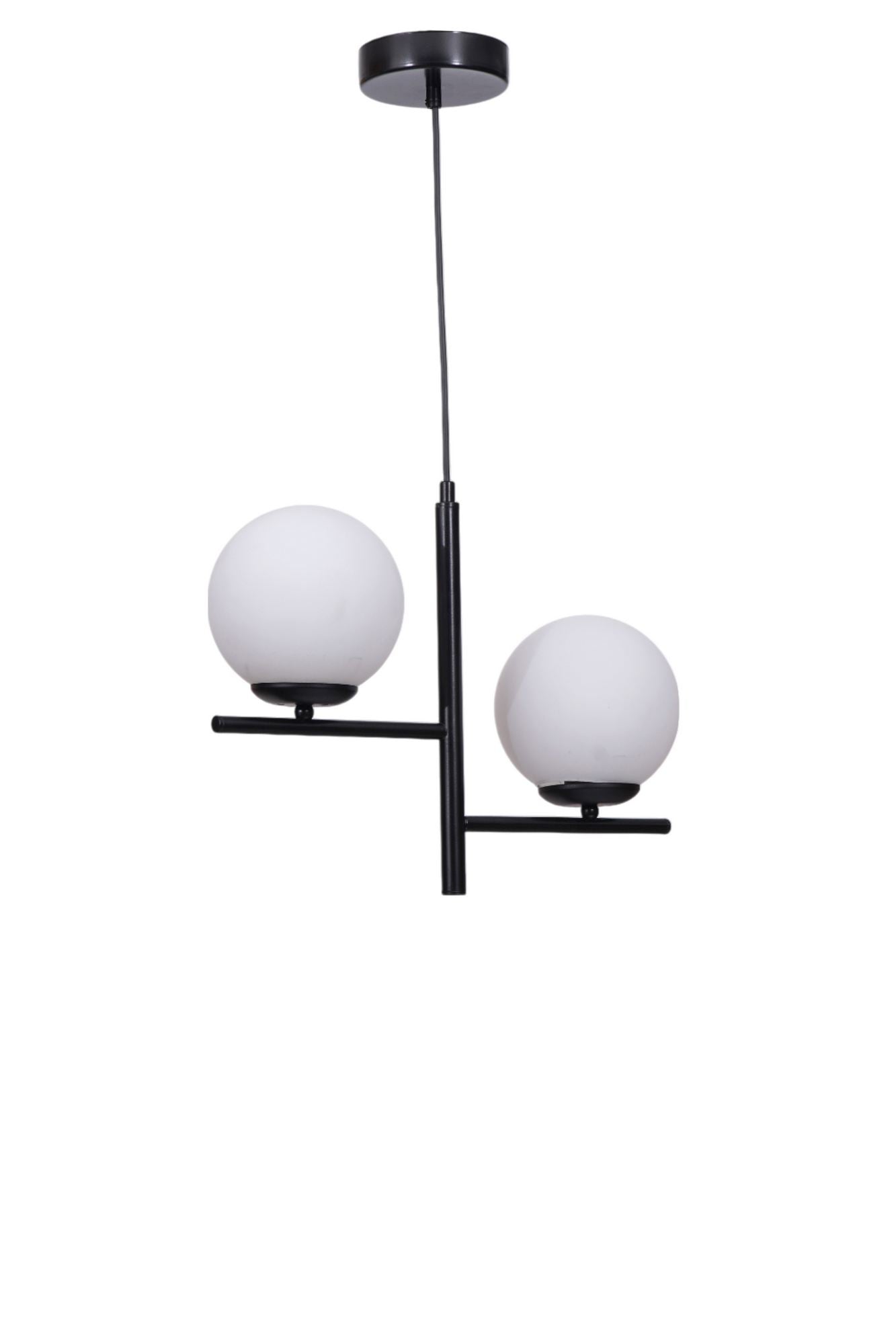 Candeeiro de Teto – 80 cm – Branco e Preto – Metal e Vidro