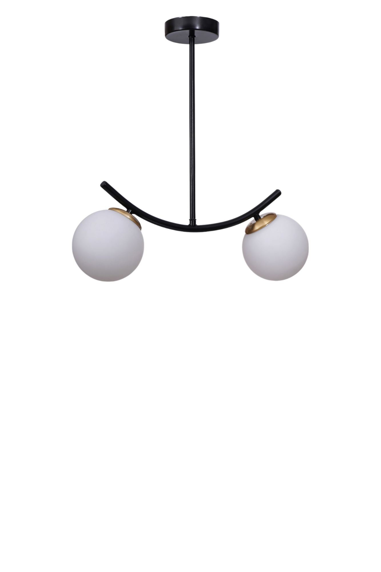 Candeeiro de Teto – Ø15 h:35 cm – Branco e Preto – Metálico com Cúpula de Vidro