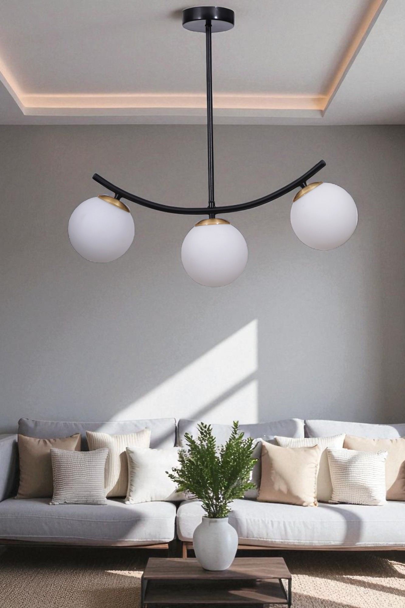 Candeeiro de Teto – 40-60 cm – Branco e Preto – Metal e Vidro