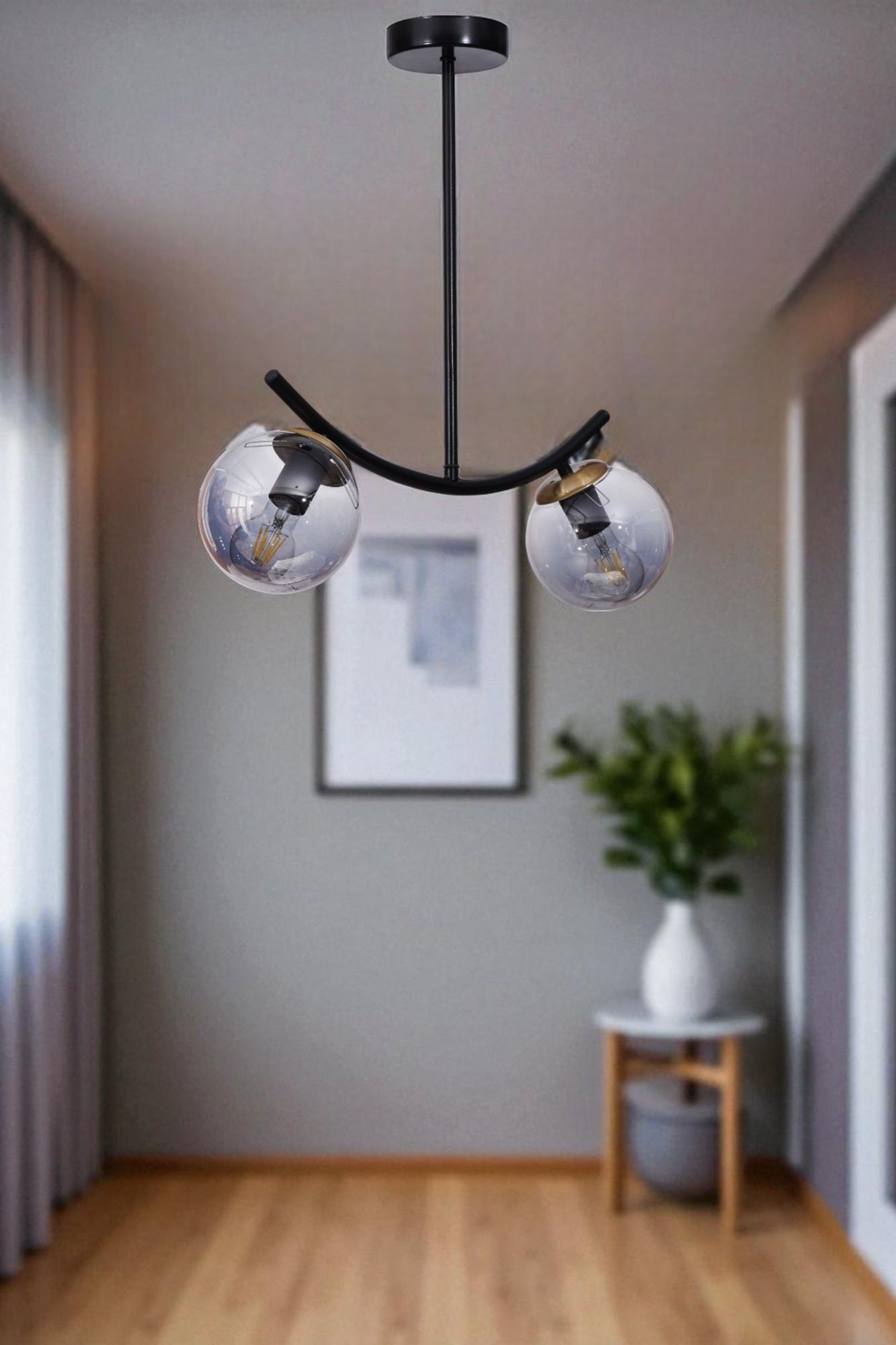 Candeeiro de Teto – 40-60 cm – Cinza e Preto – Metal e Vidro