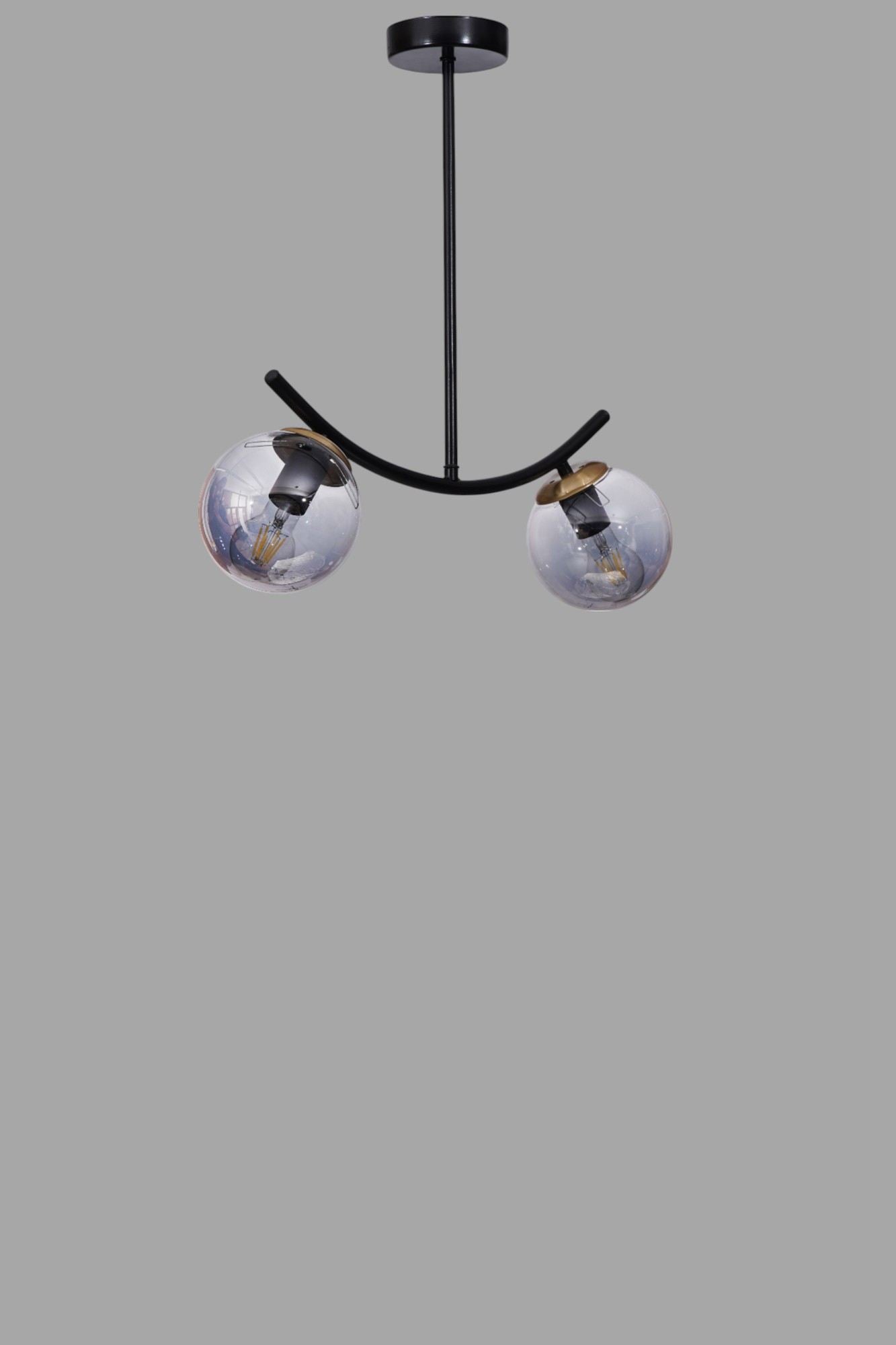 Candeeiro de Teto – 40-60 cm – Cinza e Preto – Metal e Vidro