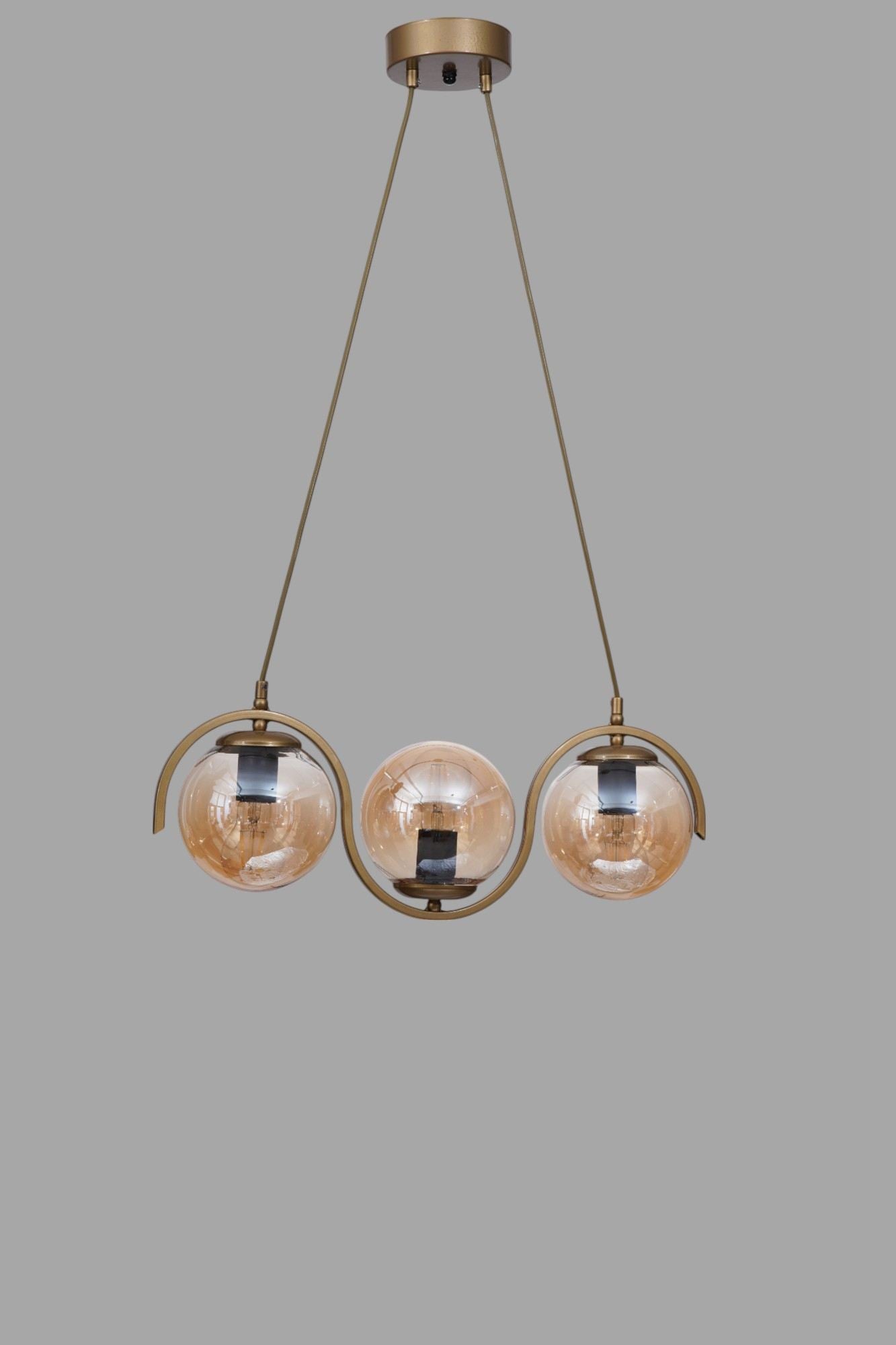 Candeeiro de Teto – 80 cm – Mel e Ouro – Metal e Vidro