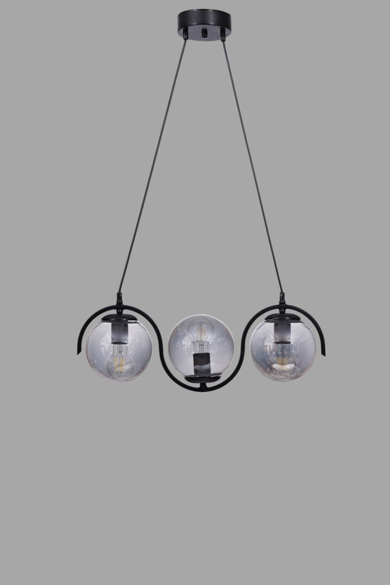 Candeeiro de Teto – Ø15 h:42 cm – Cinza e Preto – Metal e Vidro