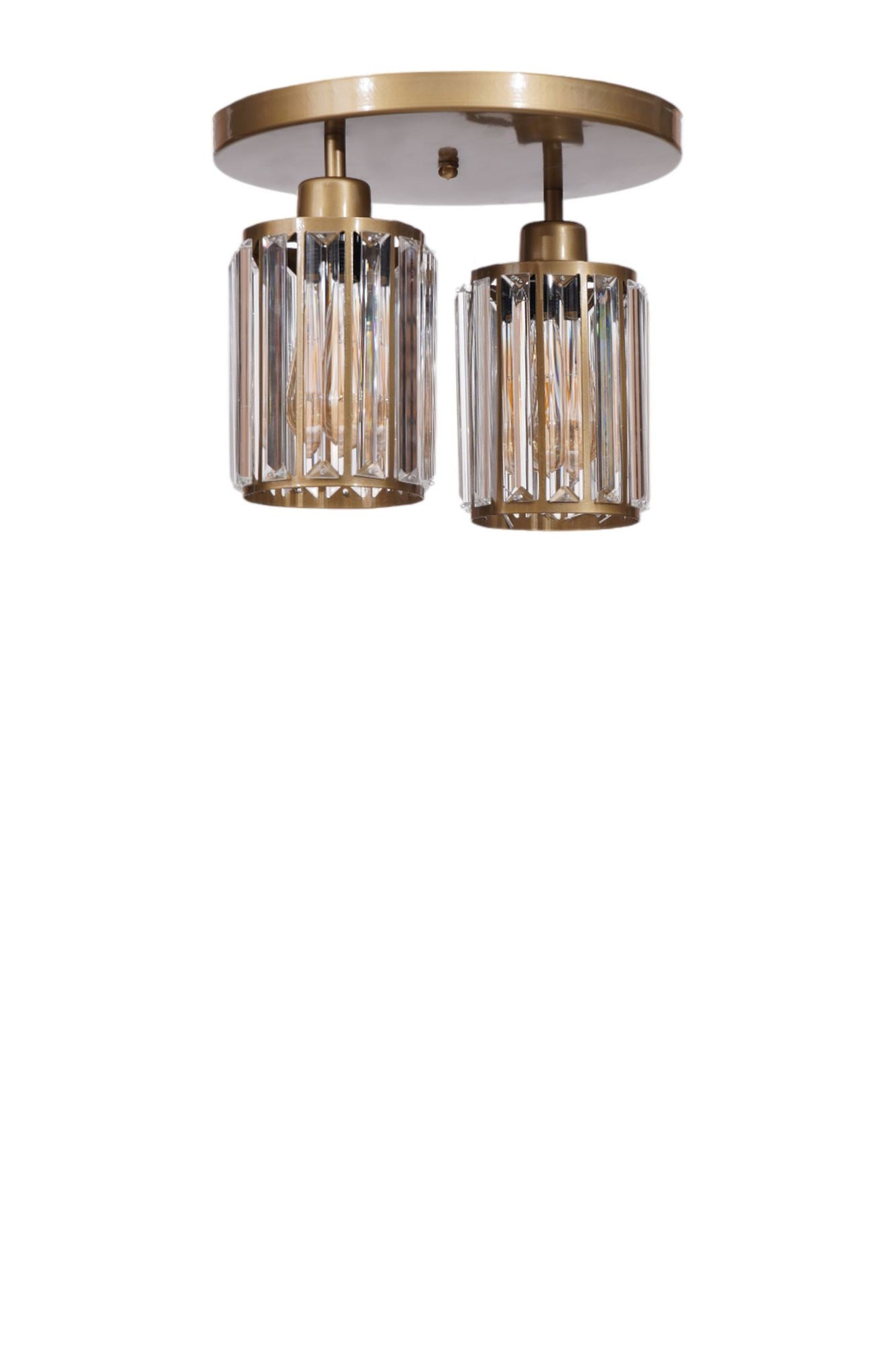 Candeeiro de Teto – Ø13 cm x 26 cm – Dourado – Metal e vidro