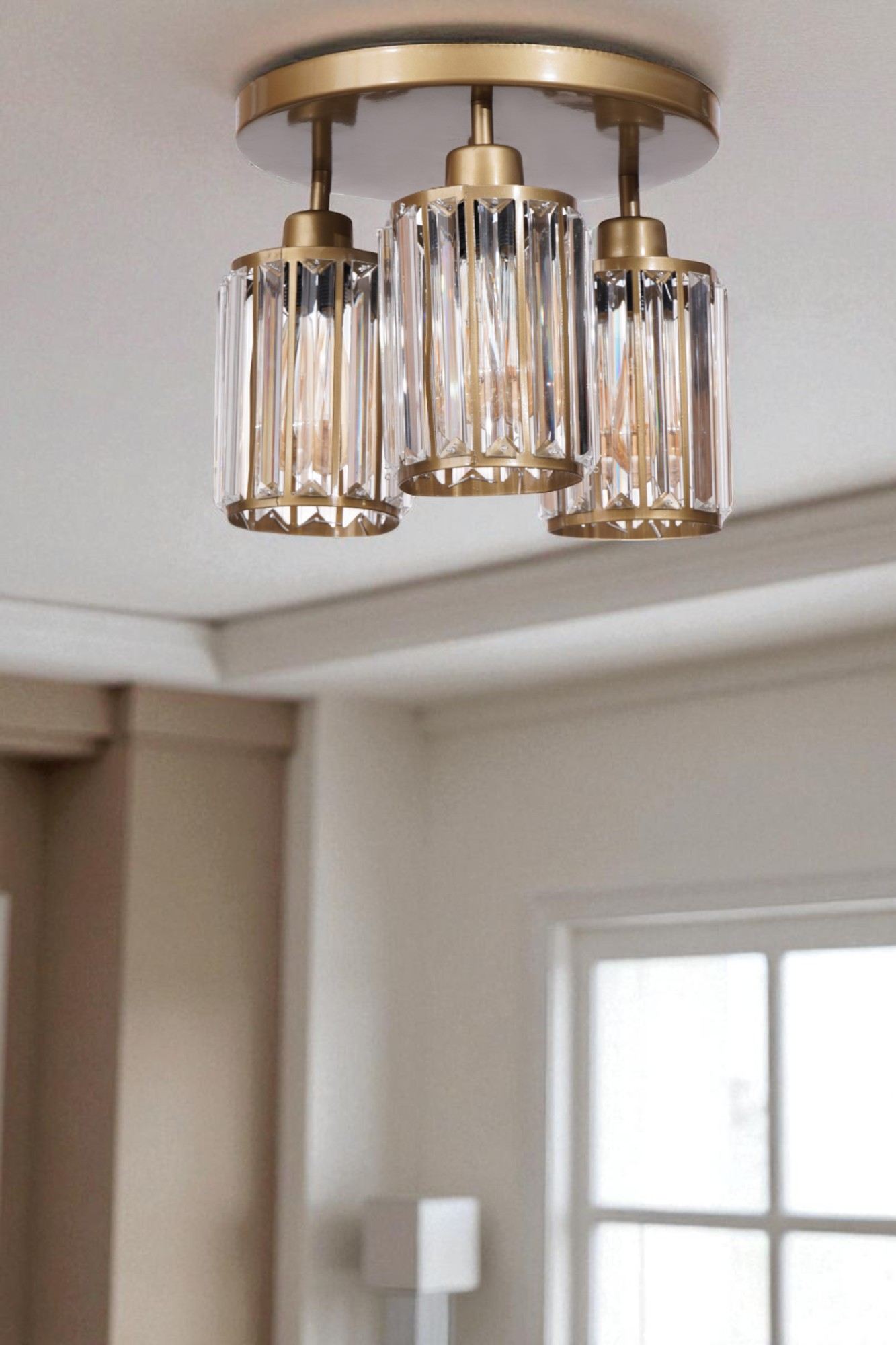 Candeeiro de Teto – 26 cm – Dourado – Metal e Vidro