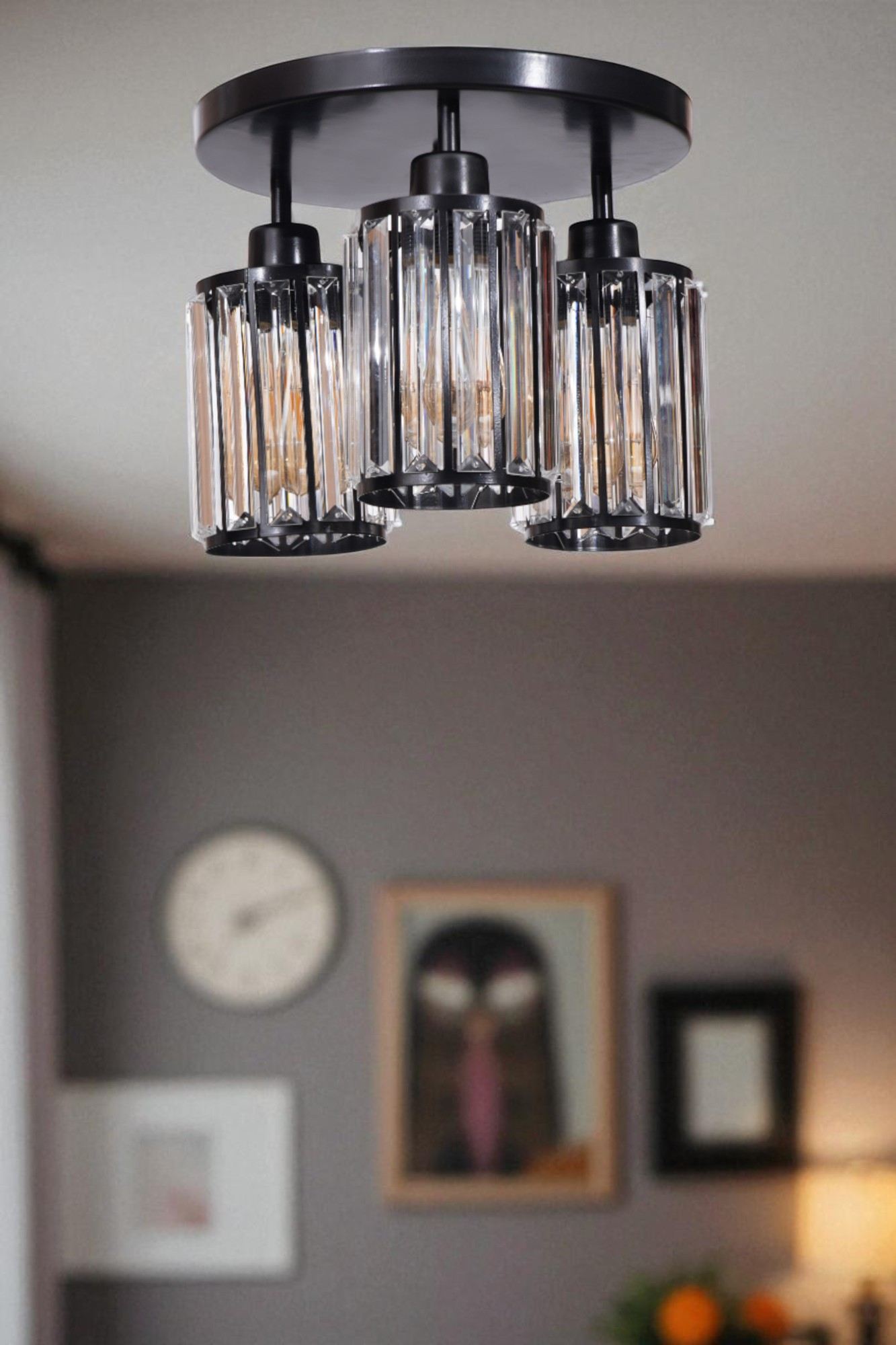 Candeeiro de Teto – Ø13 h:17 cm – Preto – Metal e Vidro