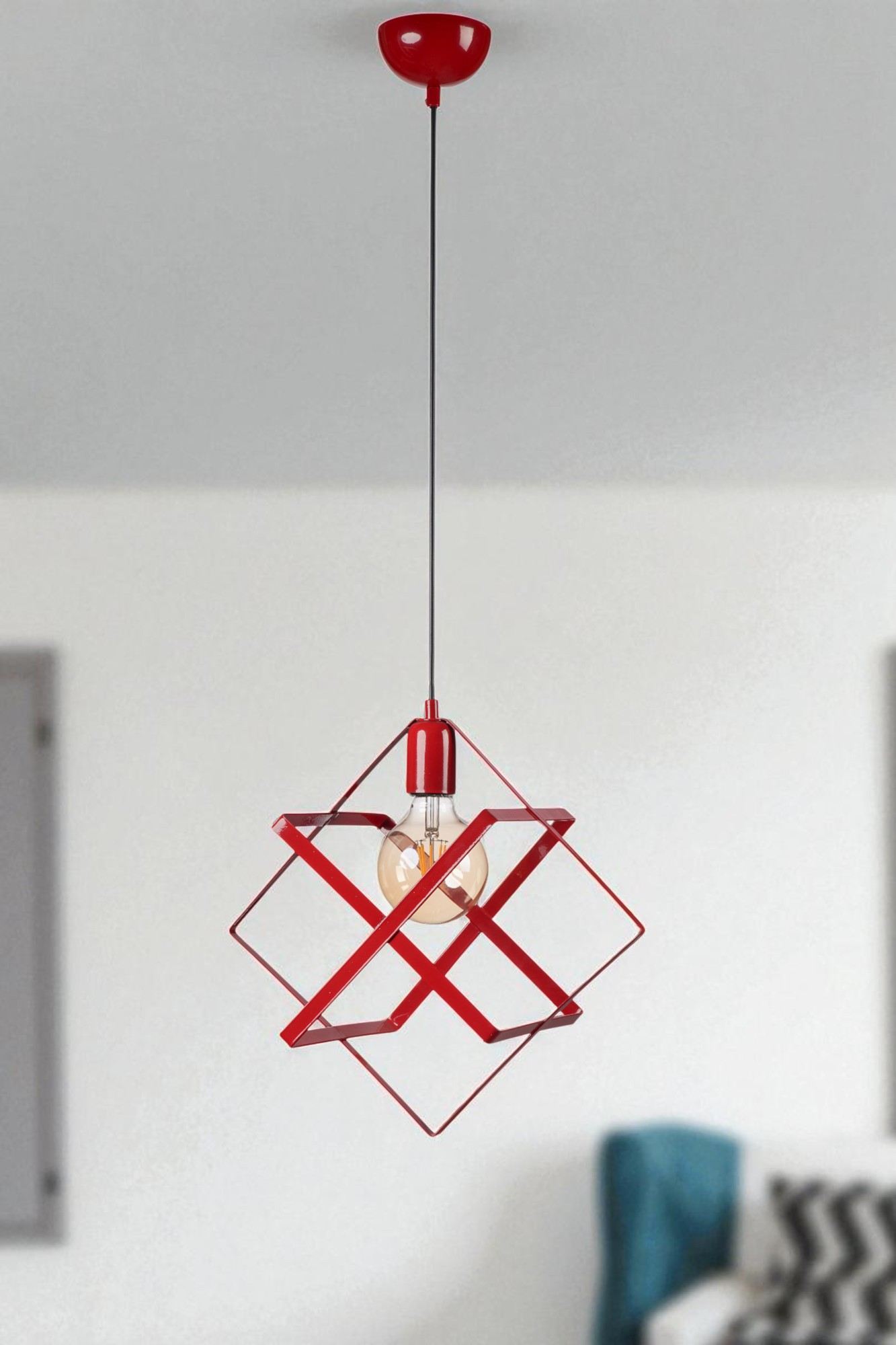 Candeeiro de Teto – 70 cm – Vermelho – Metal
