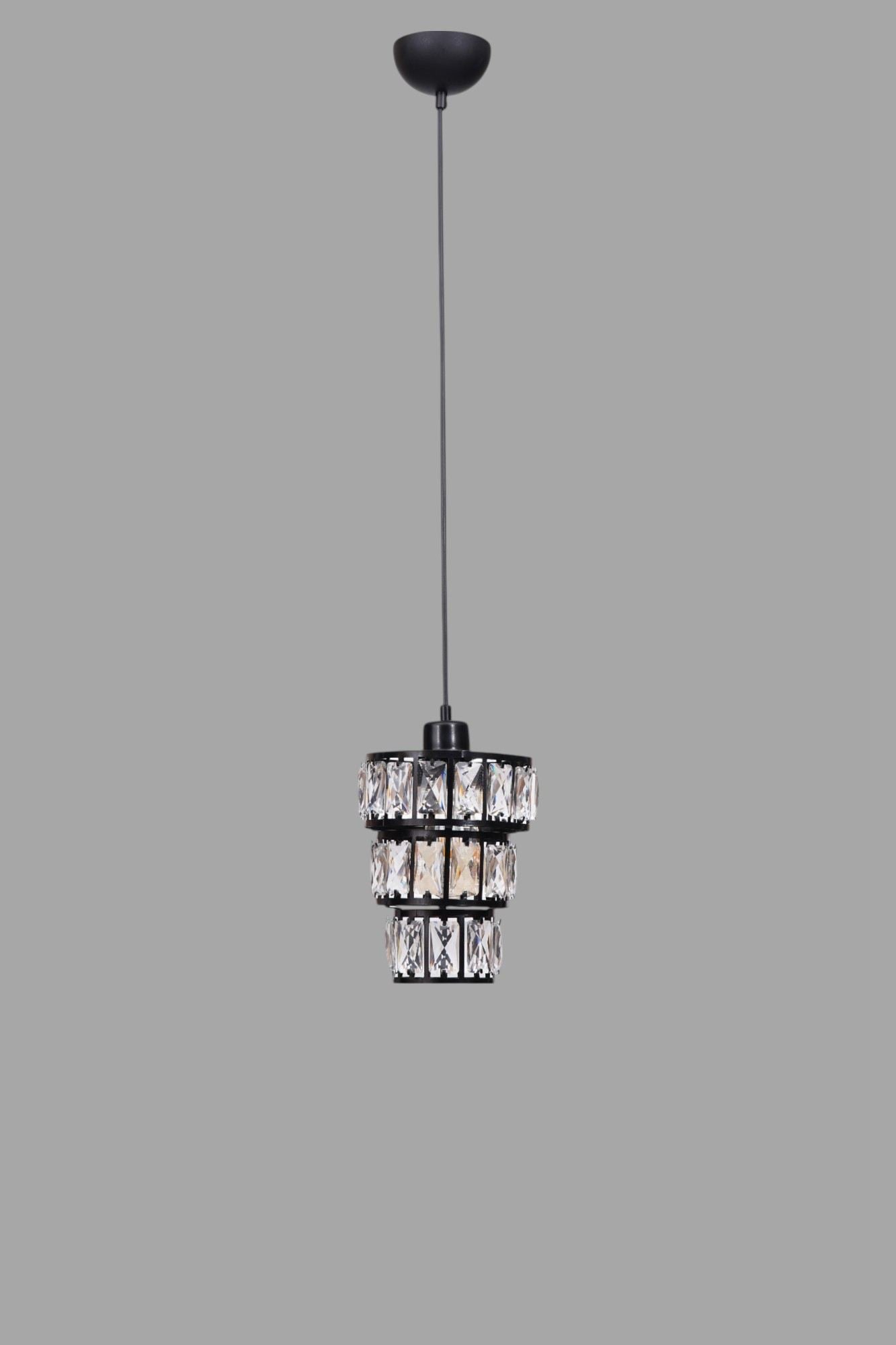 Candeeiro de Teto – 80 cm – Preto – Metal e Vidro