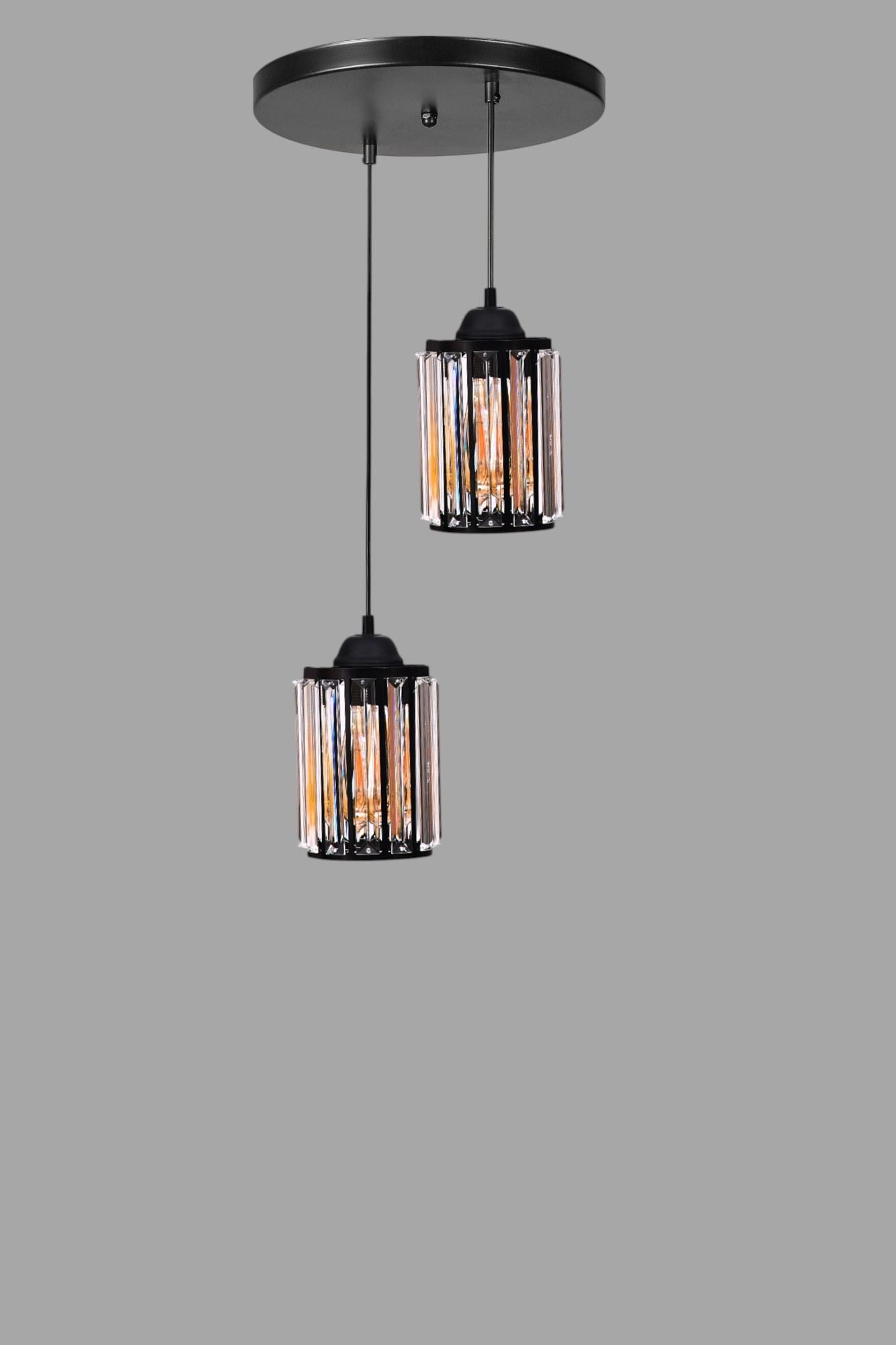 Candeeiro de Teto – 80 cm – Preto – Metal e vidro