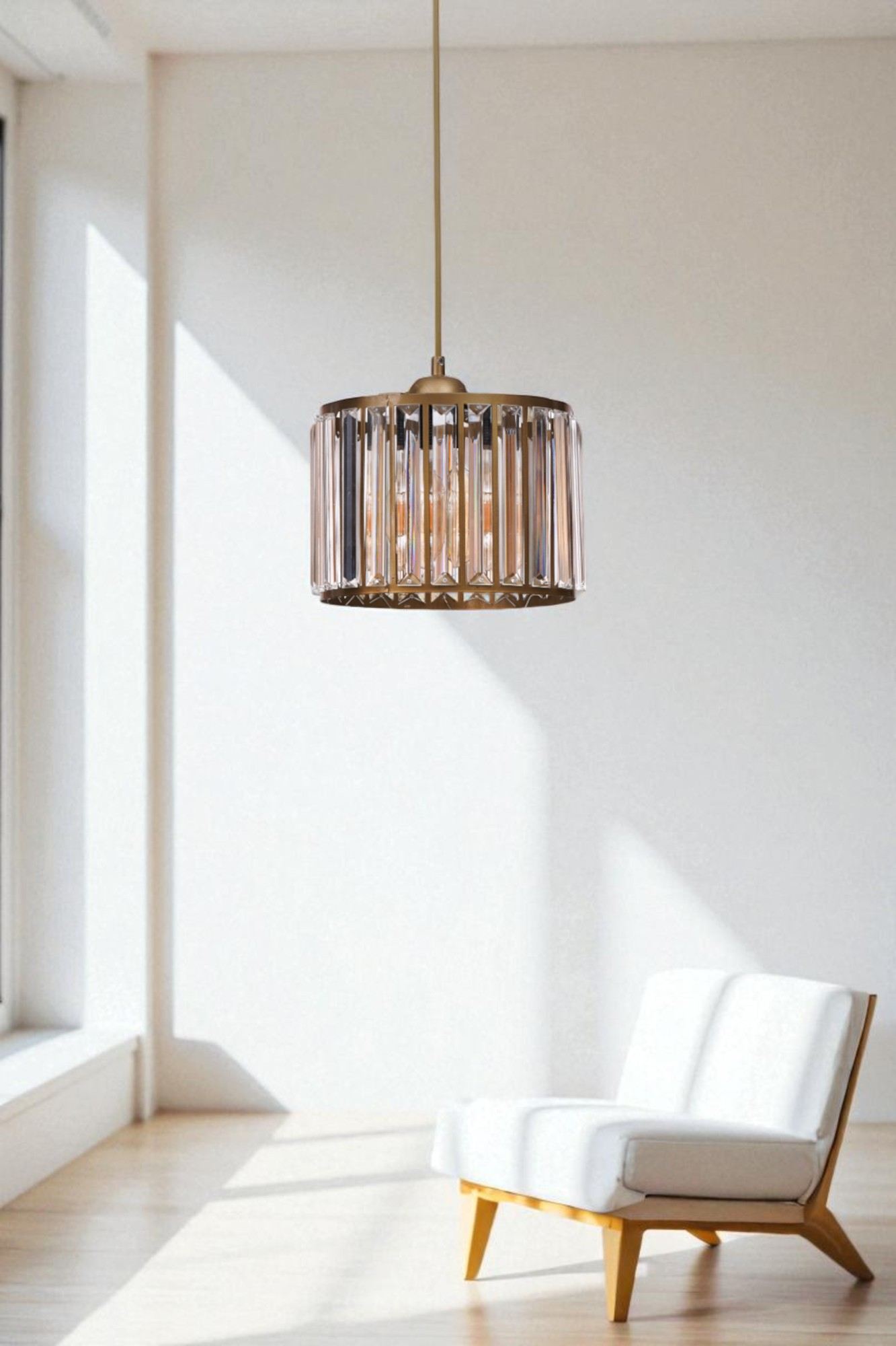 Candeeiro de Teto – 80 cm – Dourado – Metal e Vidro