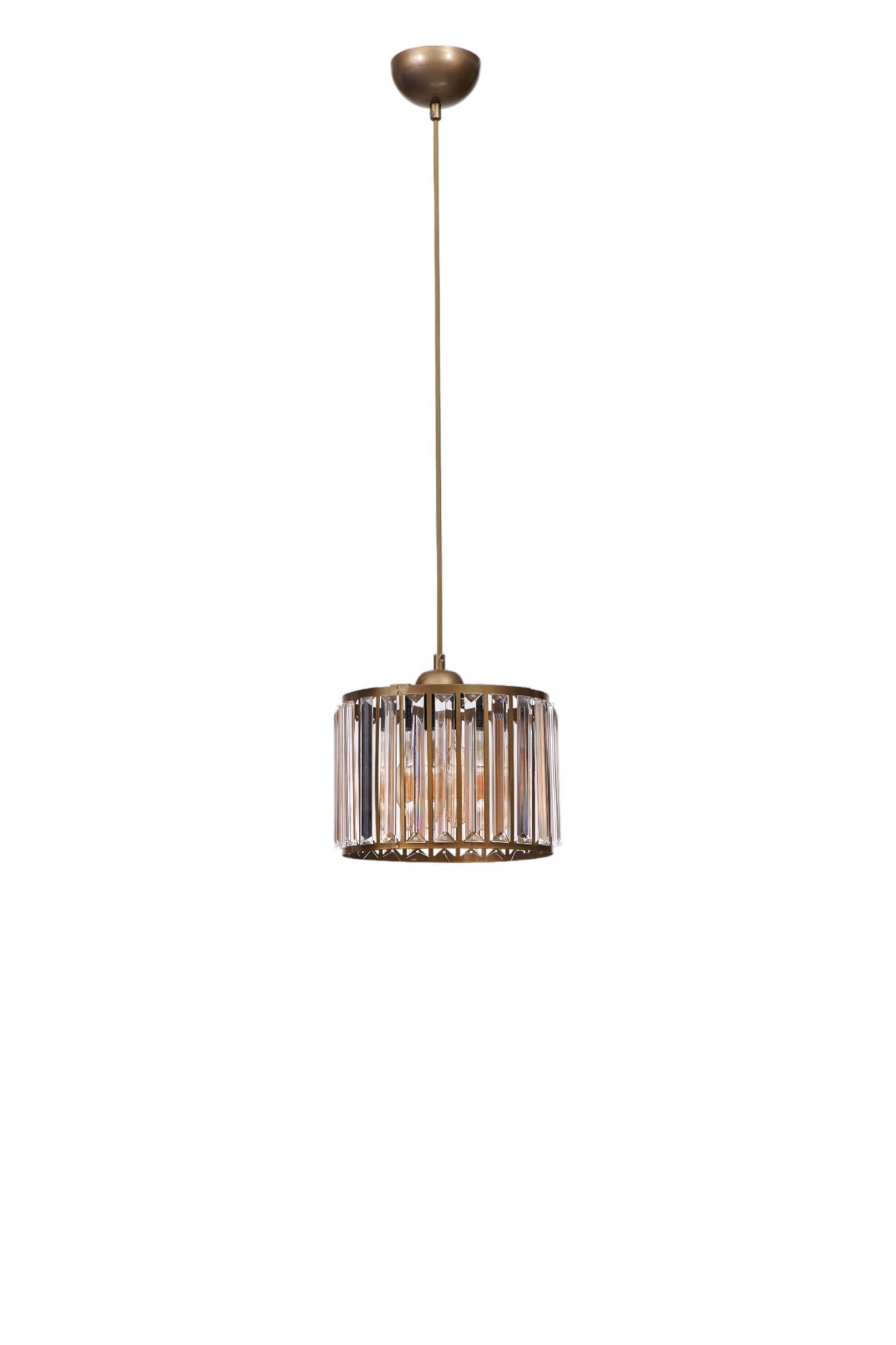 Candeeiro de Teto – 80 cm – Dourado – Metal e Vidro