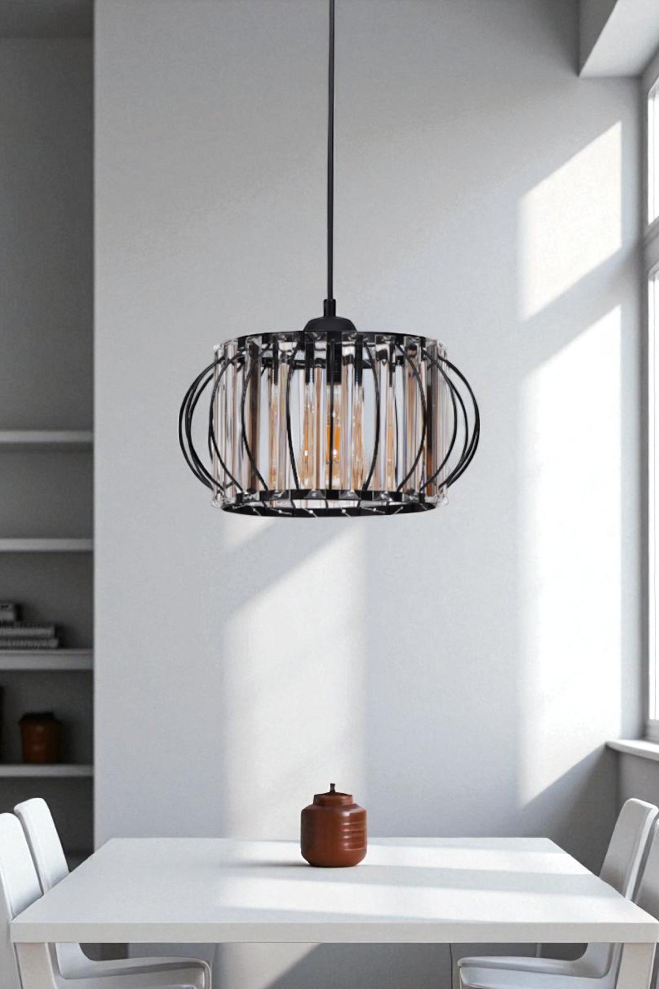 Candeeiro de Teto – Ø19 h:16 cm – Preto – Metal e Vidro