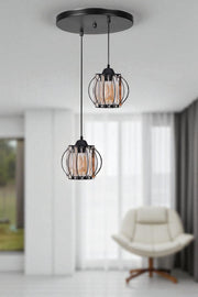 Candeeiro de Teto - 80 cm - Preto - Metal e Vidro