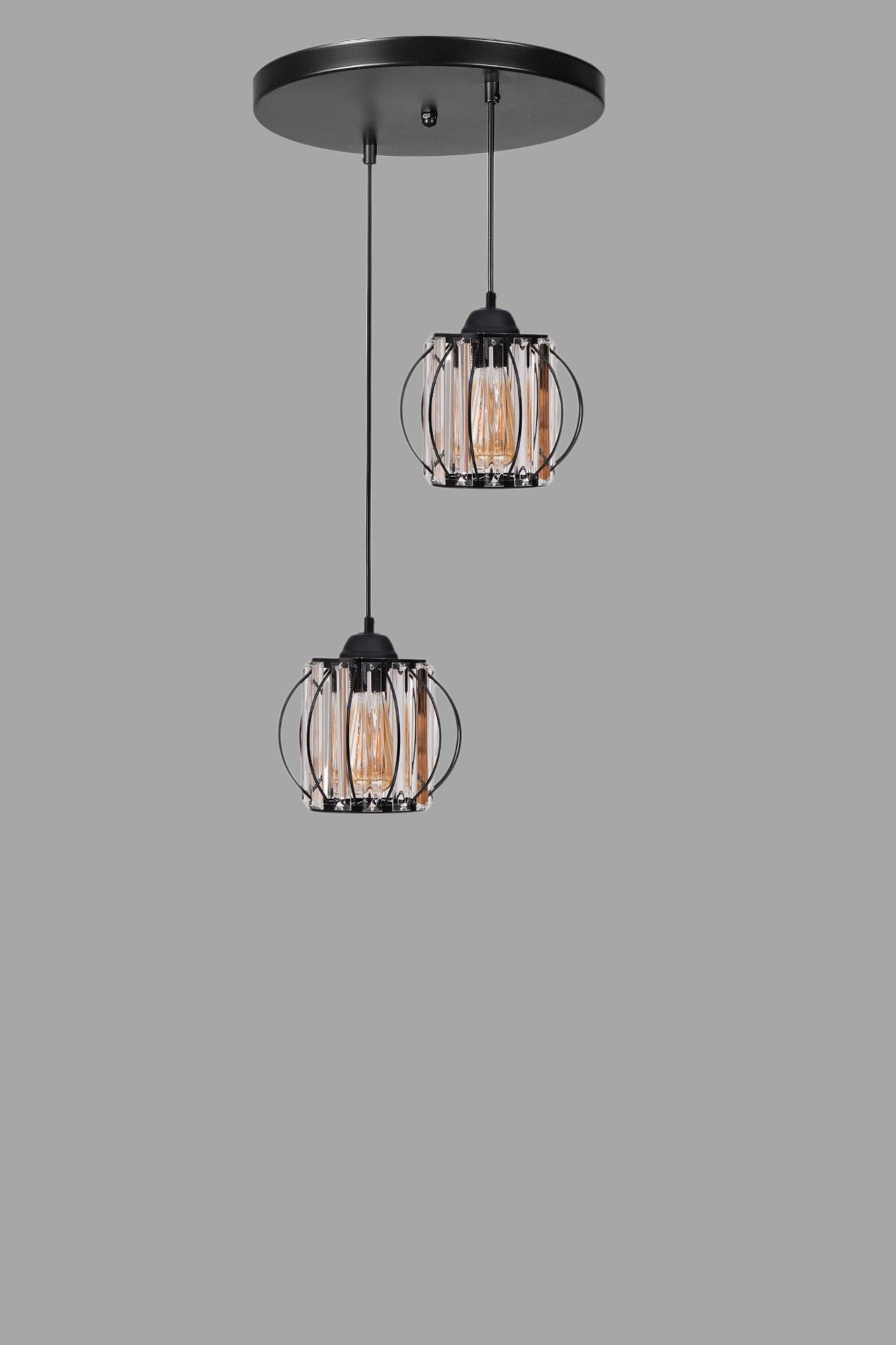 Candeeiro de Teto - 80 cm - Preto - Metal e Vidro